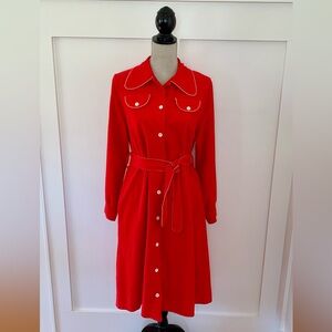 Vintage Vassarette 1970’s red robe/dress with white trim